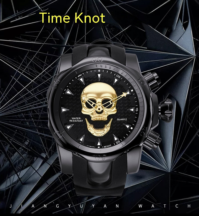 Nuevo reloj para hombre con personalidad de calavera, esfera grande, correa de silicona, reloj de cuarzo