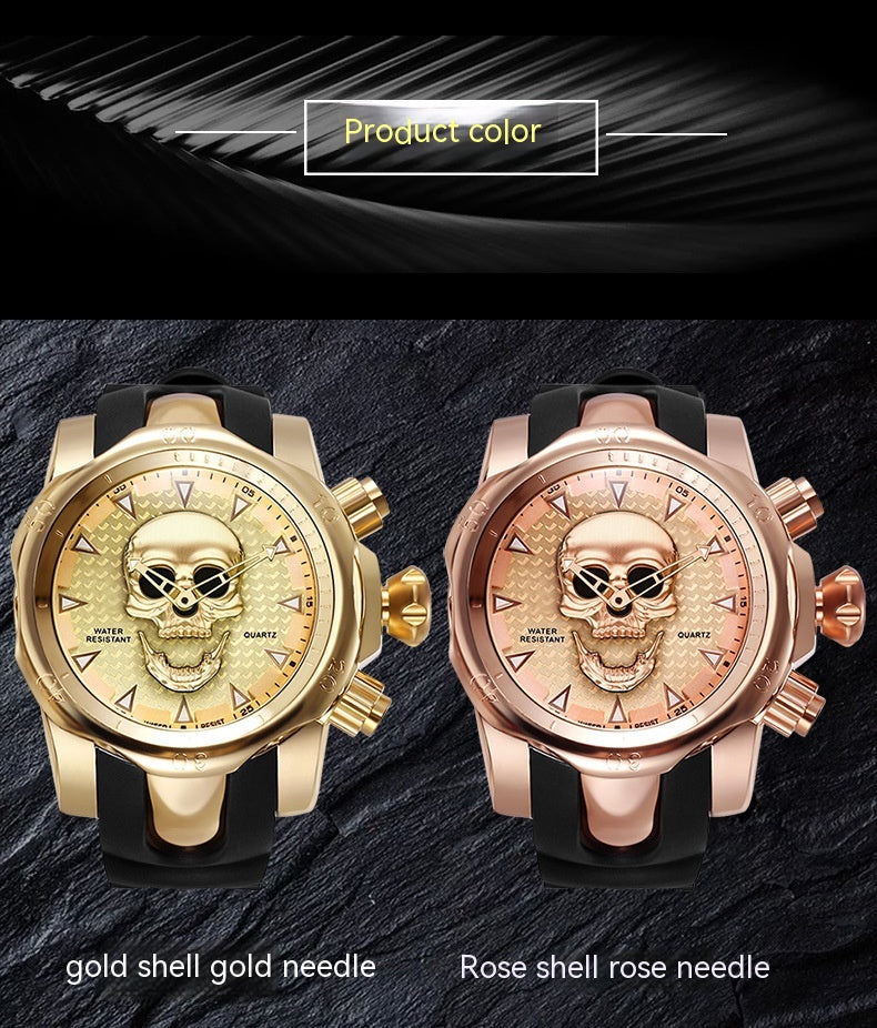 Nuevo reloj para hombre con personalidad de calavera, esfera grande, correa de silicona, reloj de cuarzo