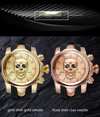 New Men's Watch Personality Skull Large Dial Silicone Band Quartz Watch