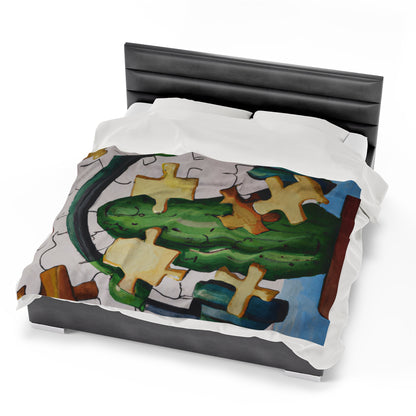 "Cactified Puzzle Time" - The Alien Velveteen Plush Blanket