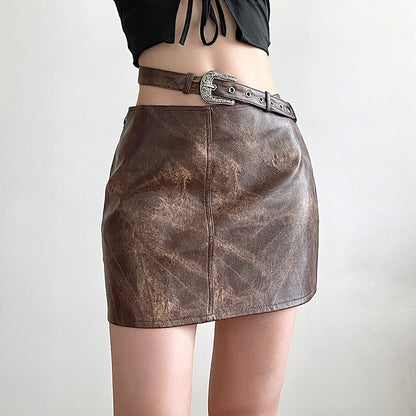 Modischer brauner Vintage-Batik-Lederrock für Damen