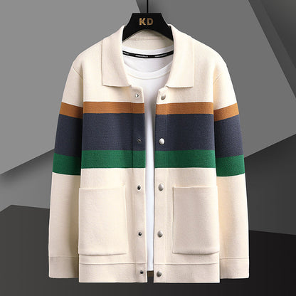 Men's Fall Lapels Color Matching Cardigan Sweater Coat