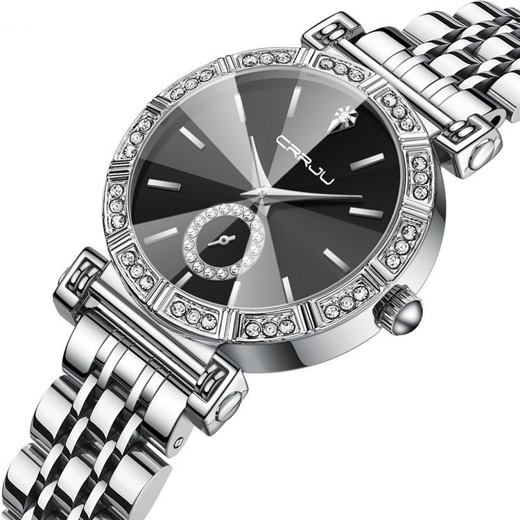 Reloj de mujer con correa de acero y diamantes incrustados