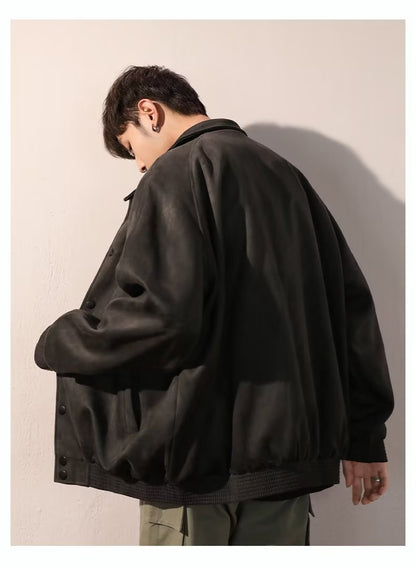 Men's Autumn Winter Suede Bomber Coat Autumn Top Jacket