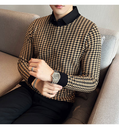 Men's British Slim-fitting Casual Patchwork Knitwear Sweater