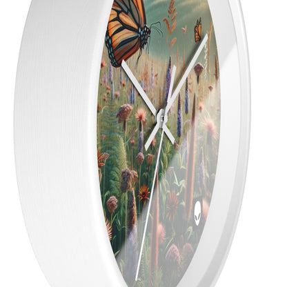 "Una monarca en una pradera de flores silvestres" - El estilo realista del reloj de pared alienígena