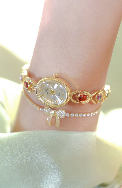 Mid-ancient Fashion Oval Colored Gems Rainbow Light Luxury Watch