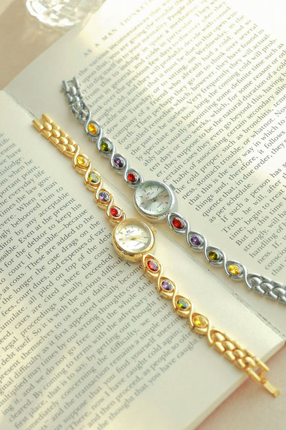 Mid-ancient Fashion Oval Colored Gems Rainbow Light Luxury Watch