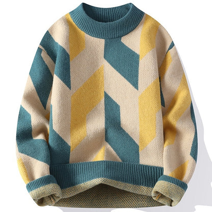 Round Neck Sweater Autumn And Winter Cool Contrast Color Sweater