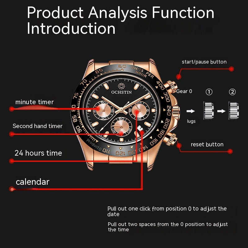 Reloj multifuncional con correa de acero para hombre, resistente al agua, luminoso