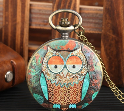 Flip Cartoon Owl Pattern Reloj de bolsillo Lindo estudiante