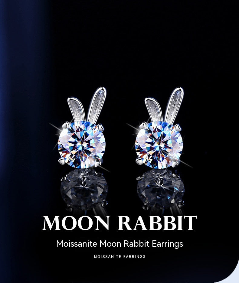 Damen-Ohrringe aus Sterlingsilber mit Kaninchen-Moissanit