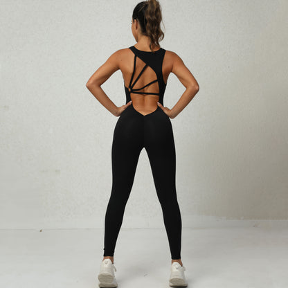 Yoga-Overall mit V-förmigem Rückendesign, ärmellos, Fitness, Laufsportbekleidung, Stretch-Strumpfhose für Damenbekleidung