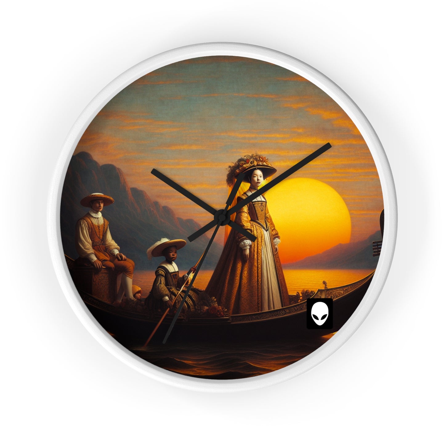 "Golden Twilight in the Italian Gondola" - The Alien Wall Clock Renaissance Art Style