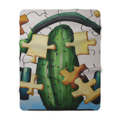 "Cactified Puzzle Time" - The Alien Sherpa Fleece Blanket