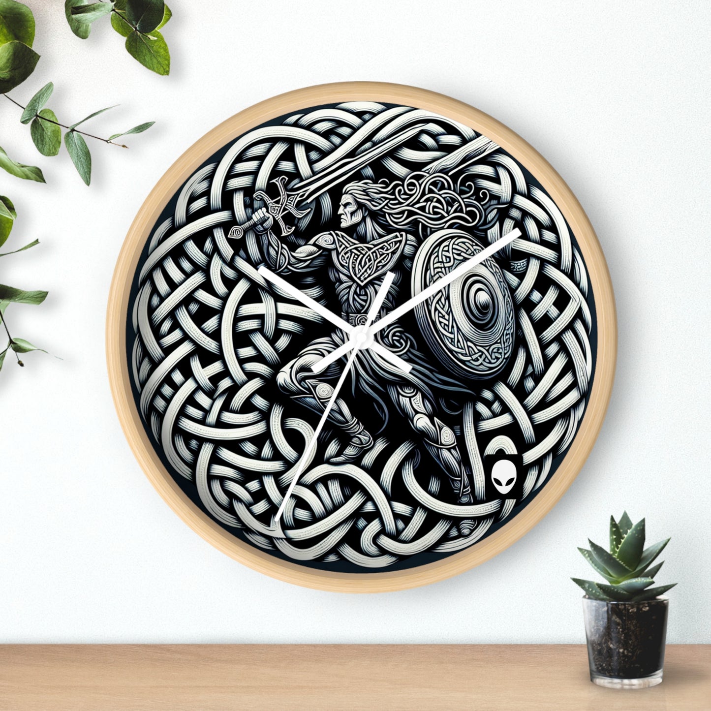 "Celtic Knight: Sword & Shield in Ancient Knots" - The Alien Wall Clock Celtic Art Style