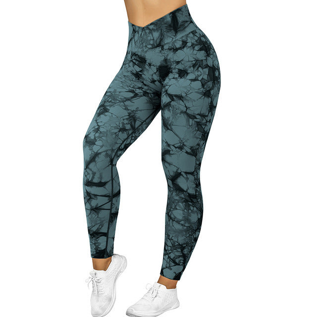 Nahtlose Tie-Dye-Leggings für Damen, Yoga-Hose, Push-Up, Sport, Fitness, Laufen, Fitnessstudio