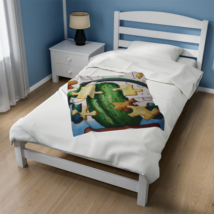 "Cactified Puzzle Time" - The Alien Velveteen Plush Blanket