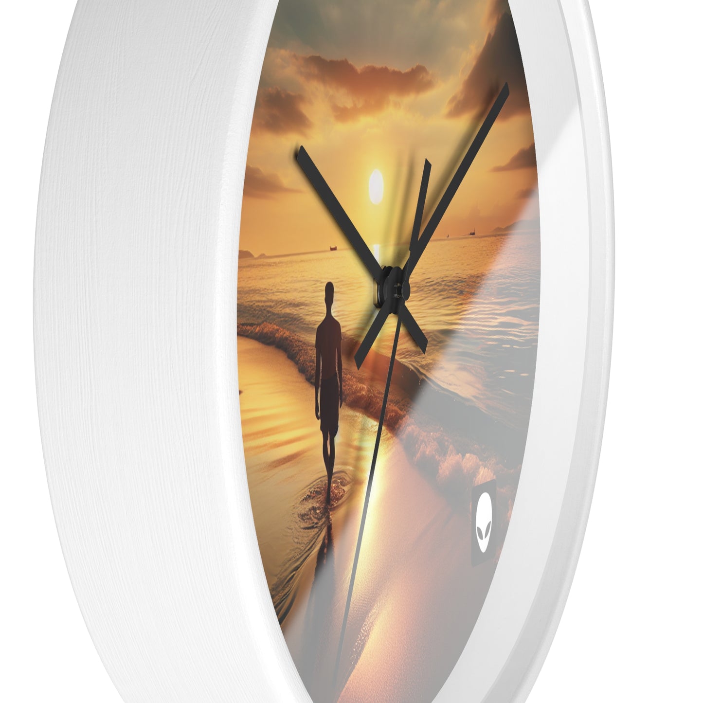 "Un paseo por la playa al atardecer" - El reloj de pared alienígena estilo fotorrealismo