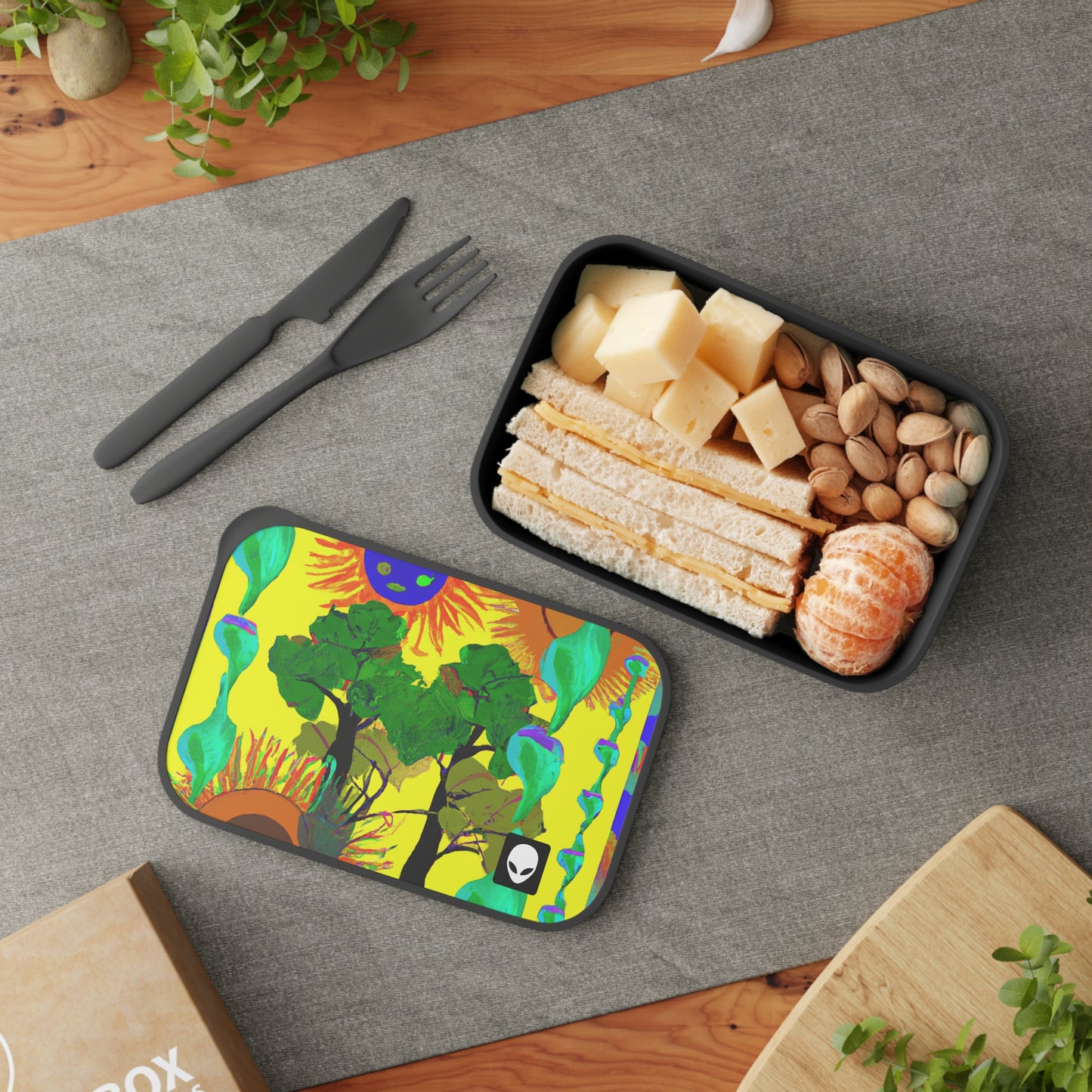 "Collision of Nature's Beauty" - The Alien Eco-friendly PLA Bento Box with Band and Utensils