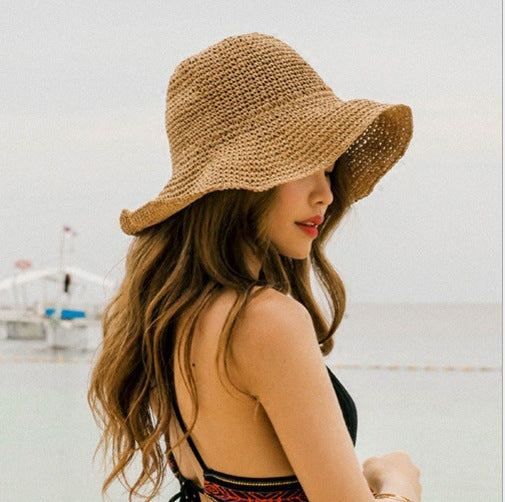 Sonnenschutzhut für den Sommerausflug für Frauen mit faltbarem Strohhut, cooler Urlaubshut, Strandhut