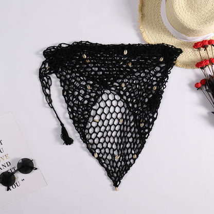 Sommer Hand Häkeln Strand Dreieck Schal Sexy Fishnet Shell Sonnenschutz Strand Handtuch