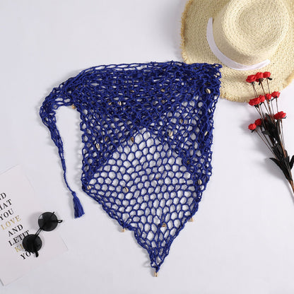 Summer Hand Crocheting Beach Triangle Shawl Sexy Fishnet Shell Sunscreen Beach Towel