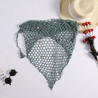 Sommer Hand Häkeln Strand Dreieck Schal Sexy Fishnet Shell Sonnenschutz Strand Handtuch