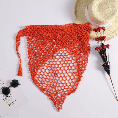 Summer Hand Crocheting Beach Triangle Shawl Sexy Fishnet Shell Sunscreen Beach Towel