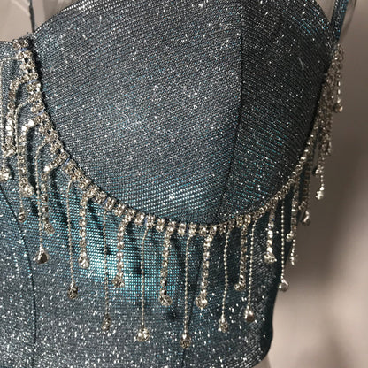 Sexy Nightclub Slim Fit Rhinestone-Encrusted Tassel Suspender Backless Vest Women Two Colors