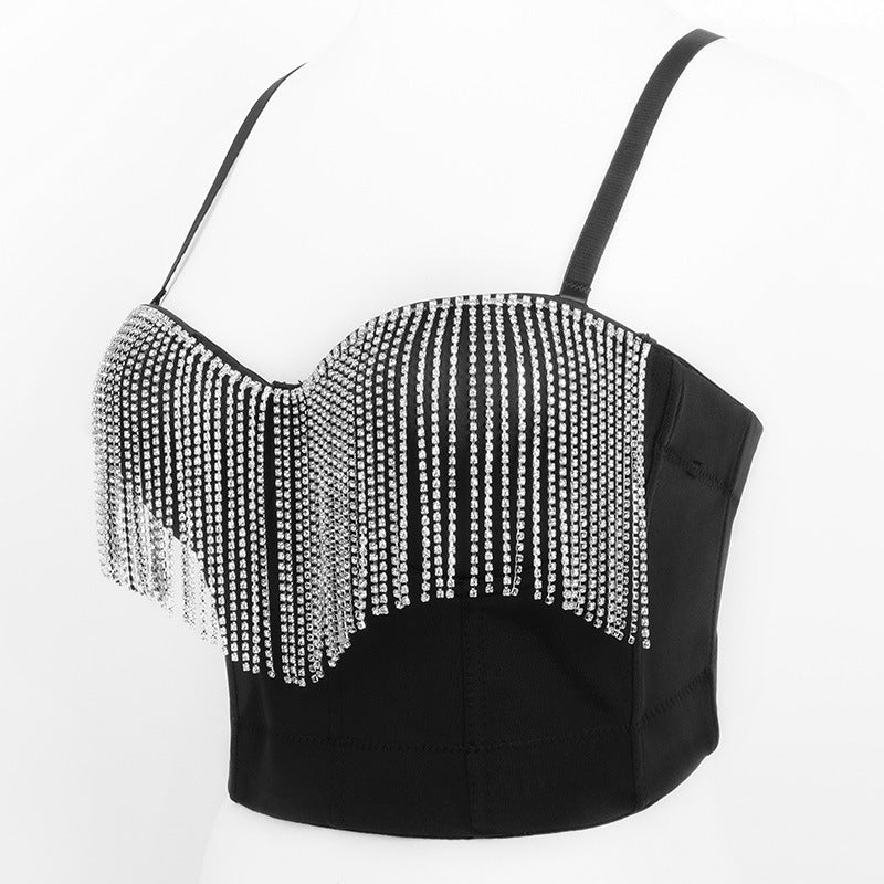 Women Clothes Stage Wrapped Chest Tight Tassel Bead Corset Light Diamond Camisole Women Top