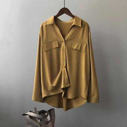 Spring Korean Retro Simple Shirt Women Solid Color Elegant Slim-Fit Long Sleeves Shirt Women