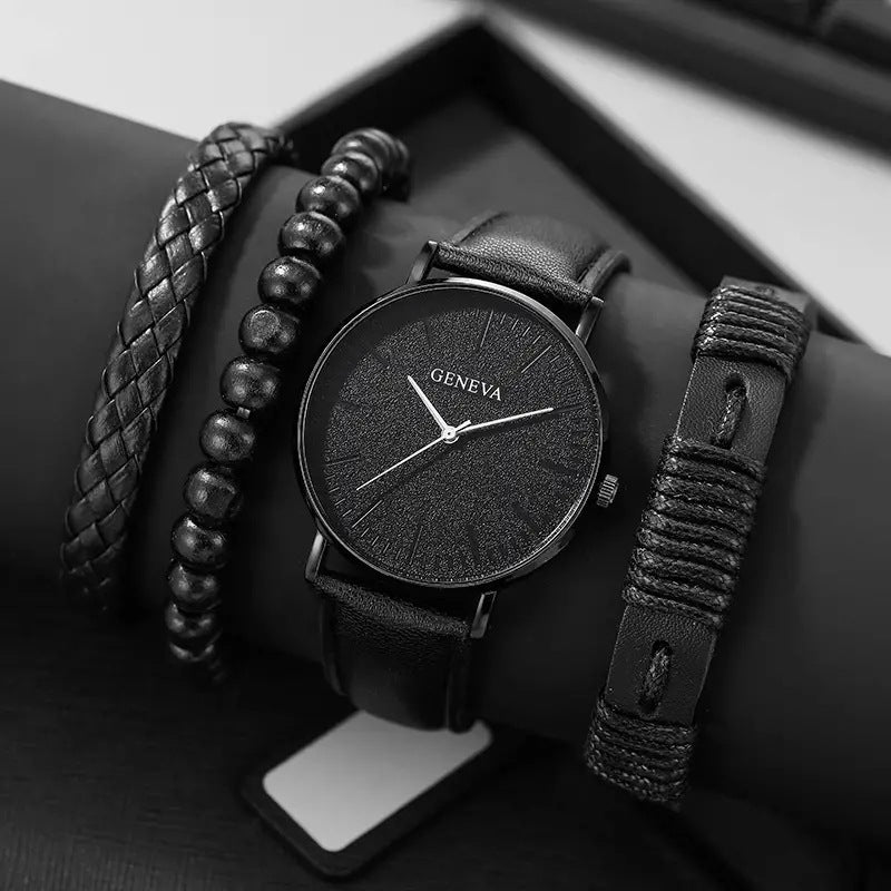 Reloj de cuarzo para hombre Pulsera tejida con cuentas versátil