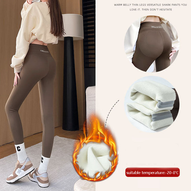 Fleece-verdickte Leggings für den Winter -20 bis 5, Hai-Hose für Damen, hohe Taille, eng, dünn, Bauchkontrolle, Gesäß, schlankmachende Yoga-Hose