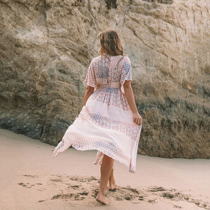 Damen Blumen bedrucktes Kleid Bohemian unregelmäßige Strandkleidung