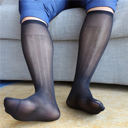 Men's Wide Stripe Micro Transparent Business Long Nylon Socks