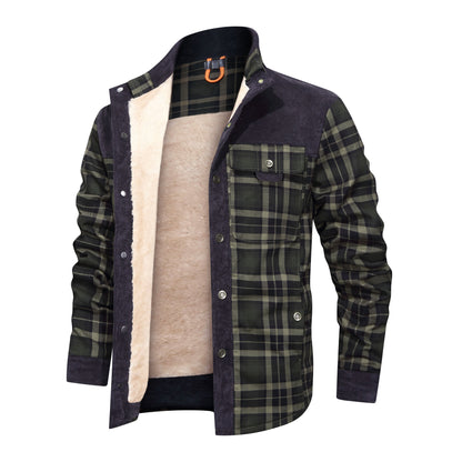 Verdickte Hemdjacke mit klassischem kariertem Fuzzy-Fleece-Innenfutter