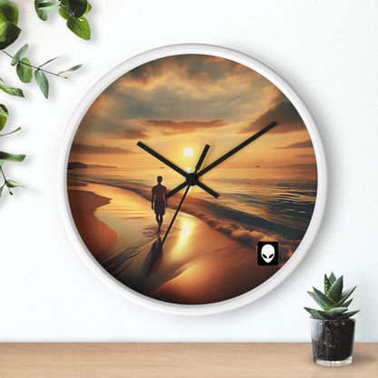 "Un paseo por la playa al atardecer" - El reloj de pared alienígena estilo fotorrealismo