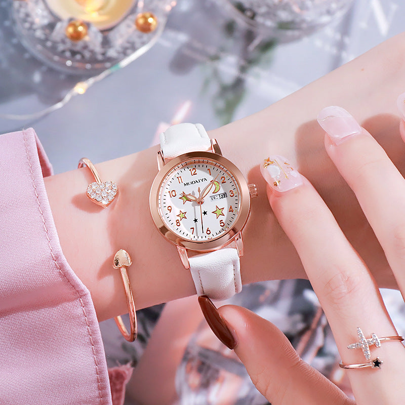 Simple High School Student Luminous Double Calendar Women's Quartz Watch