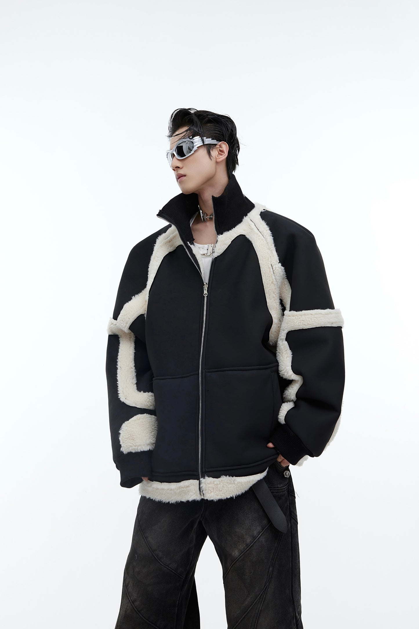 Leather And Fur Integrated Thickened Jacket Jacket Stand Collar