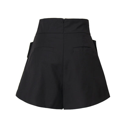 Einfarbige Freizeithose für Damen, Sommer, hohe Taille, A-Linie, Shorts mit weitem Bein