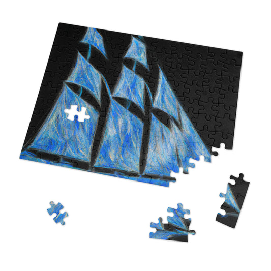 "El velero azul y las velas blancas: Una aventura de libertad en el mar" - The Alien Jigsaw Puzzle