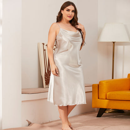 Plus Size Girl Spring Summer Swing Collar Slip Nightdress Women Loose Home Wear