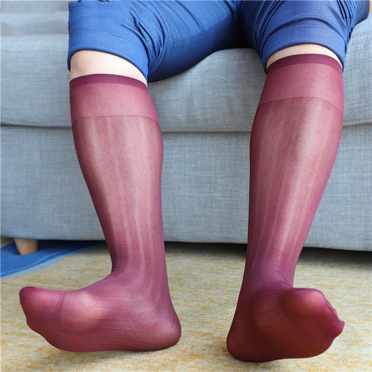 Men's Wide Stripe Micro Transparent Business Long Nylon Socks