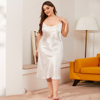 Plus Size Girl Spring Summer Swing Collar Slip Nightdress Women Loose Home Wear