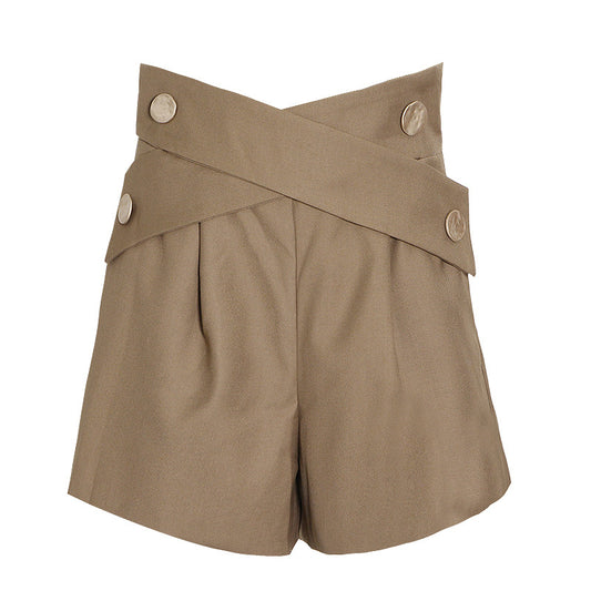 Einfarbige Freizeithose für Damen, Sommer, hohe Taille, A-Linie, Shorts mit weitem Bein