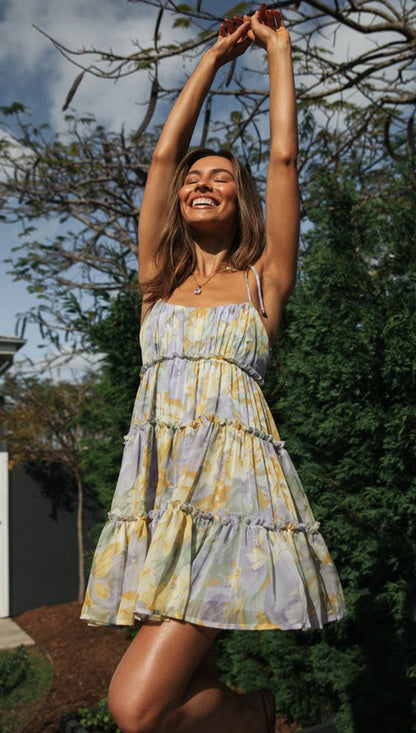 Vestido camisero estampado con cordones para mujer Vestido con vuelo grande