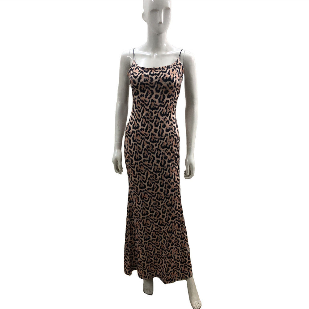 Frauen Kleidung Sommer Beliebte Leopard Print Strap Strand Kleid Kleid