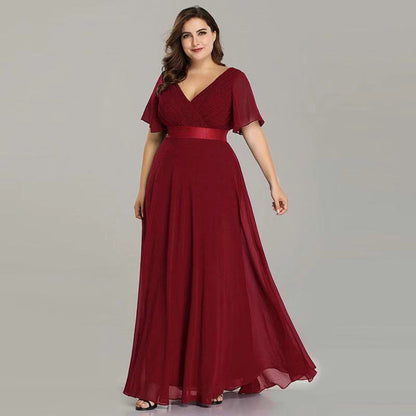 Handgefaltetes großes Kleid mit V-Ausschnitt, Chiffon, elastisch, Bankett, Brautjungfern-Abendkleid für Damen