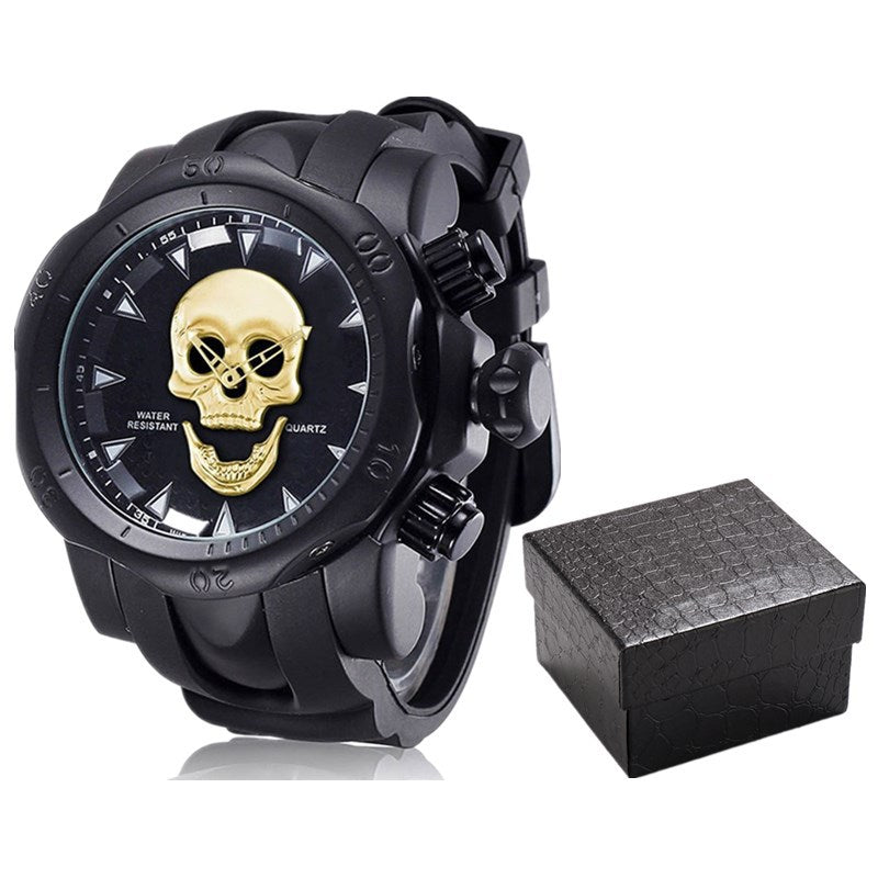 Nuevo reloj para hombre con personalidad de calavera, esfera grande, correa de silicona, reloj de cuarzo